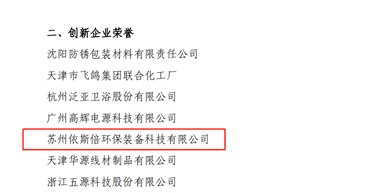 依斯倍獲得中國(guó)表面工程協(xié)會(huì)“創(chuàng)新企業(yè)”榮譽(yù)稱(chēng)號(hào)